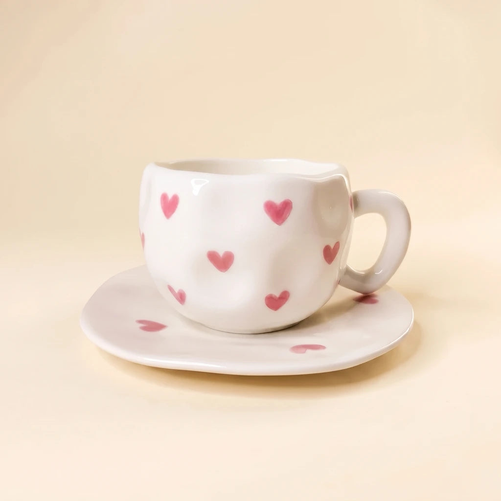 Pink Hearts Cup with Plate ☕💕