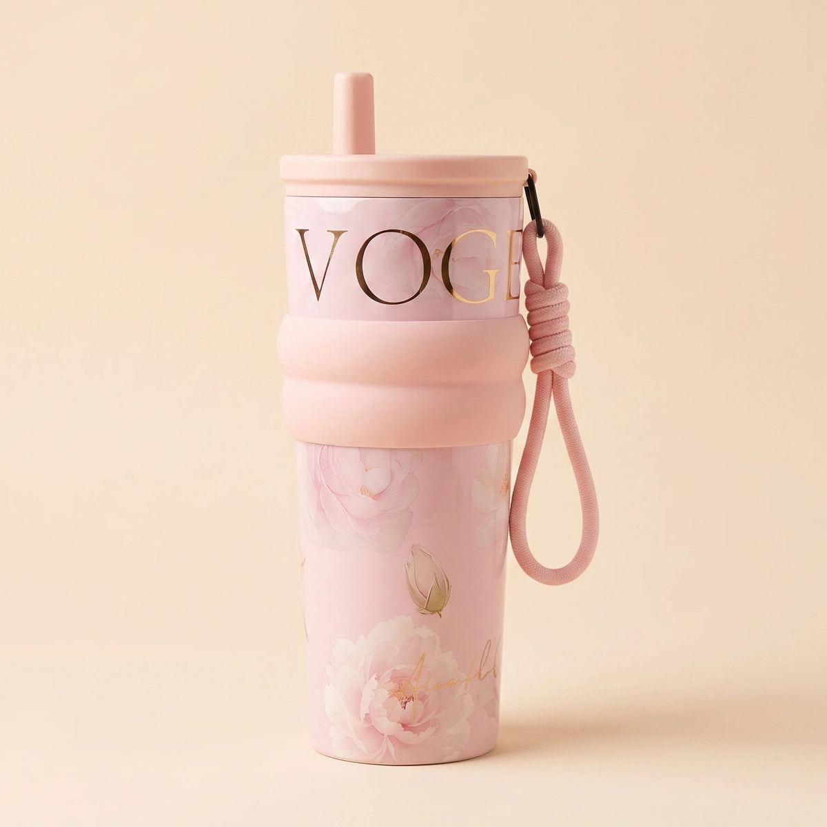 Vogue Floral Tumbler – Blush Pink 🌸
