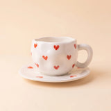 Red Hearts Cup with Plate ☕❤️