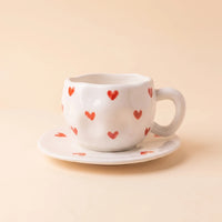 Red Hearts Cup with Plate ☕❤️