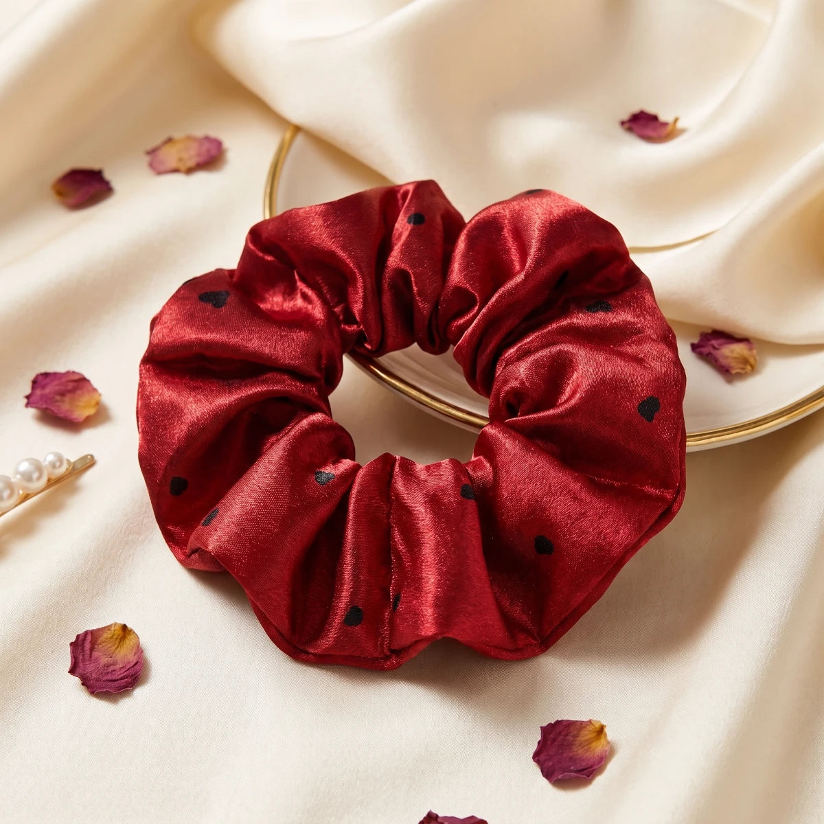 Spaced Dot Satin Scrunchie 🎀 - Red
