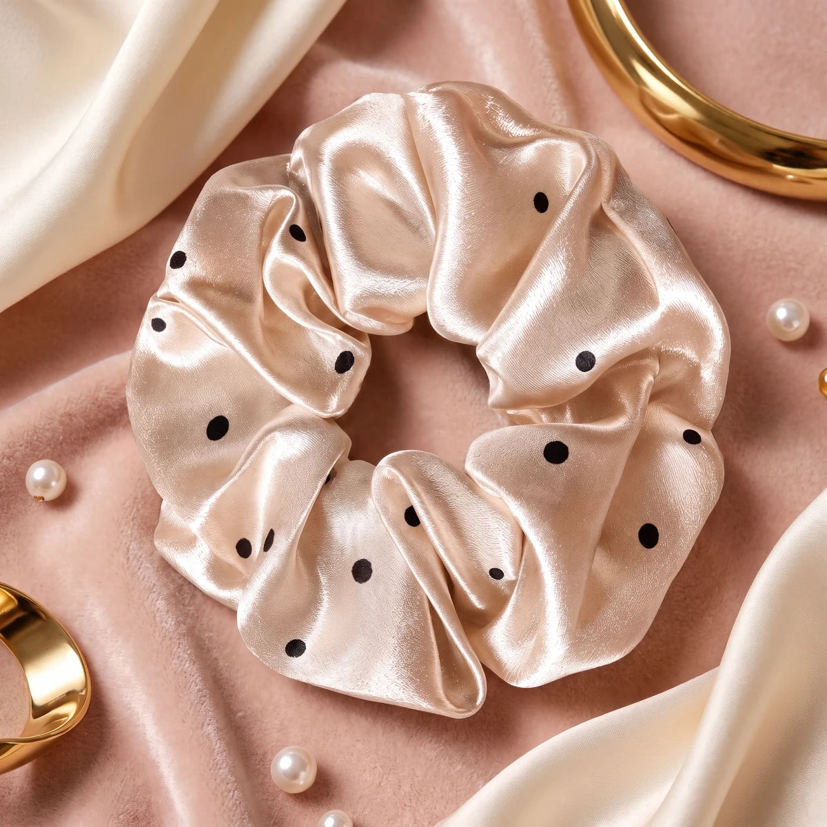 Spaced Dot Satin Scrunchie 🎀 - Champagne