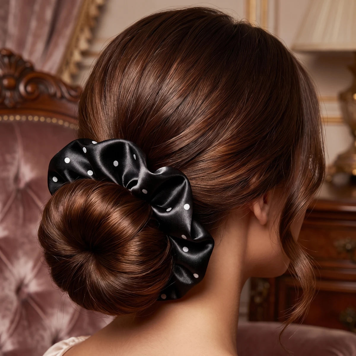 Spaced Dot Satin Scrunchie 🎀 - black