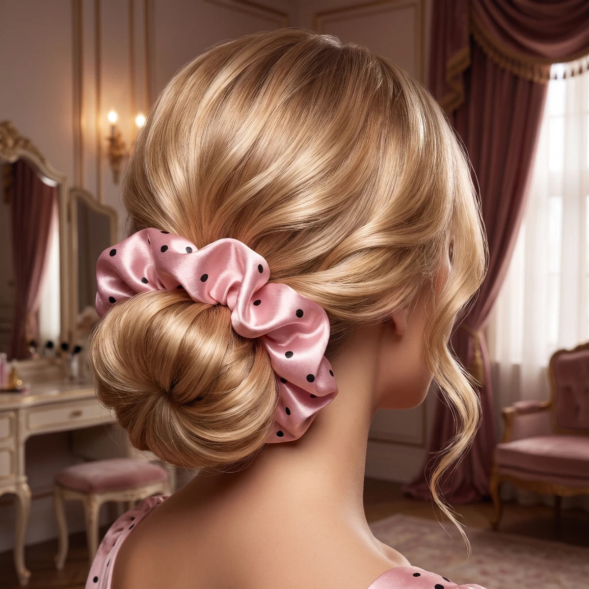 Spaced Dot Satin Scrunchie 🎀 - Pink