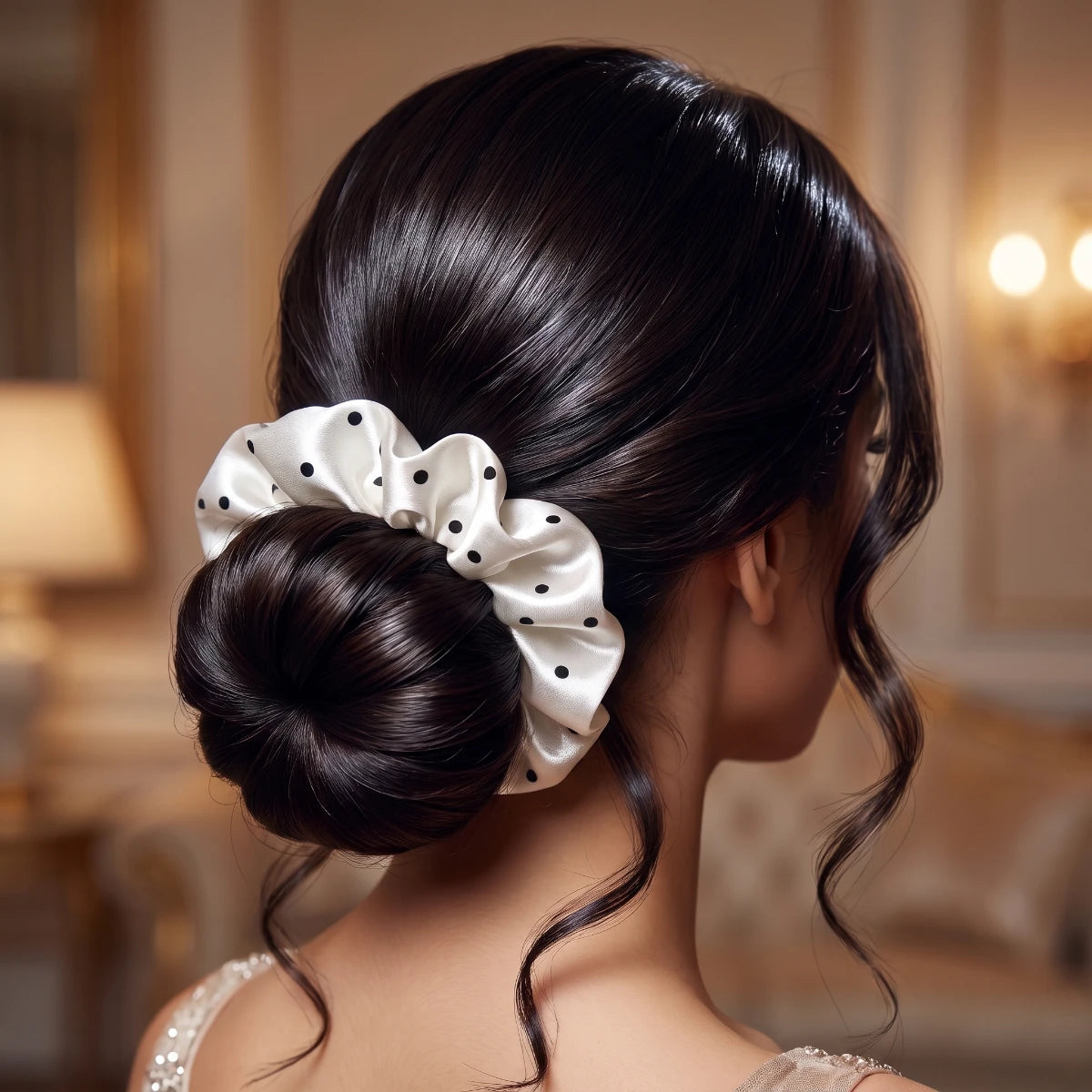 Spaced Dot Satin Scrunchie 🎀 - White