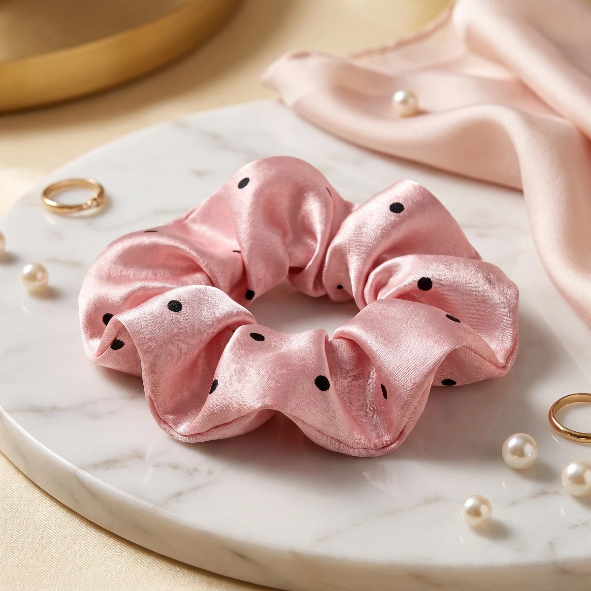 Spaced Dot Satin Scrunchie 🎀 - Pink