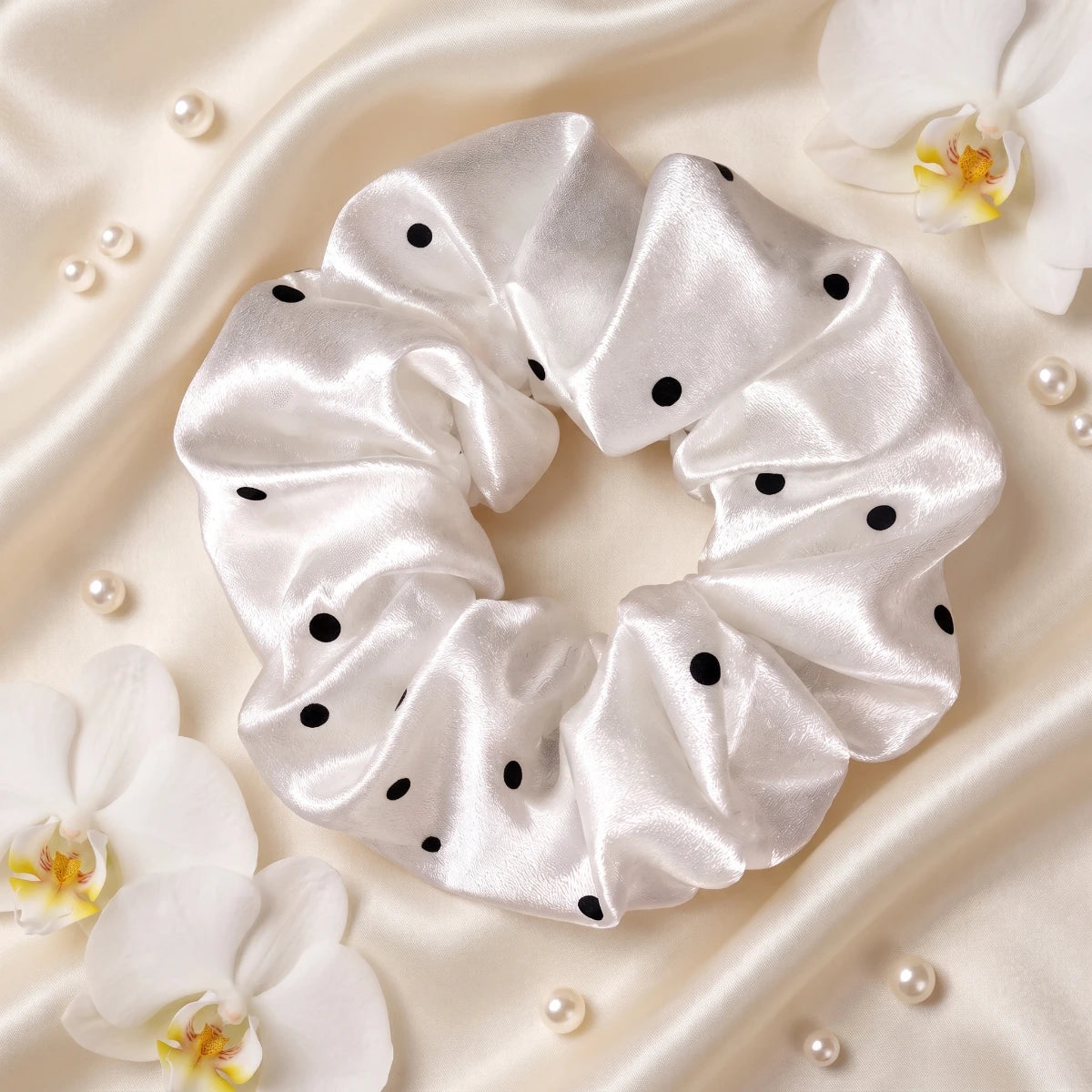 Spaced Dot Satin Scrunchie 🎀 - White