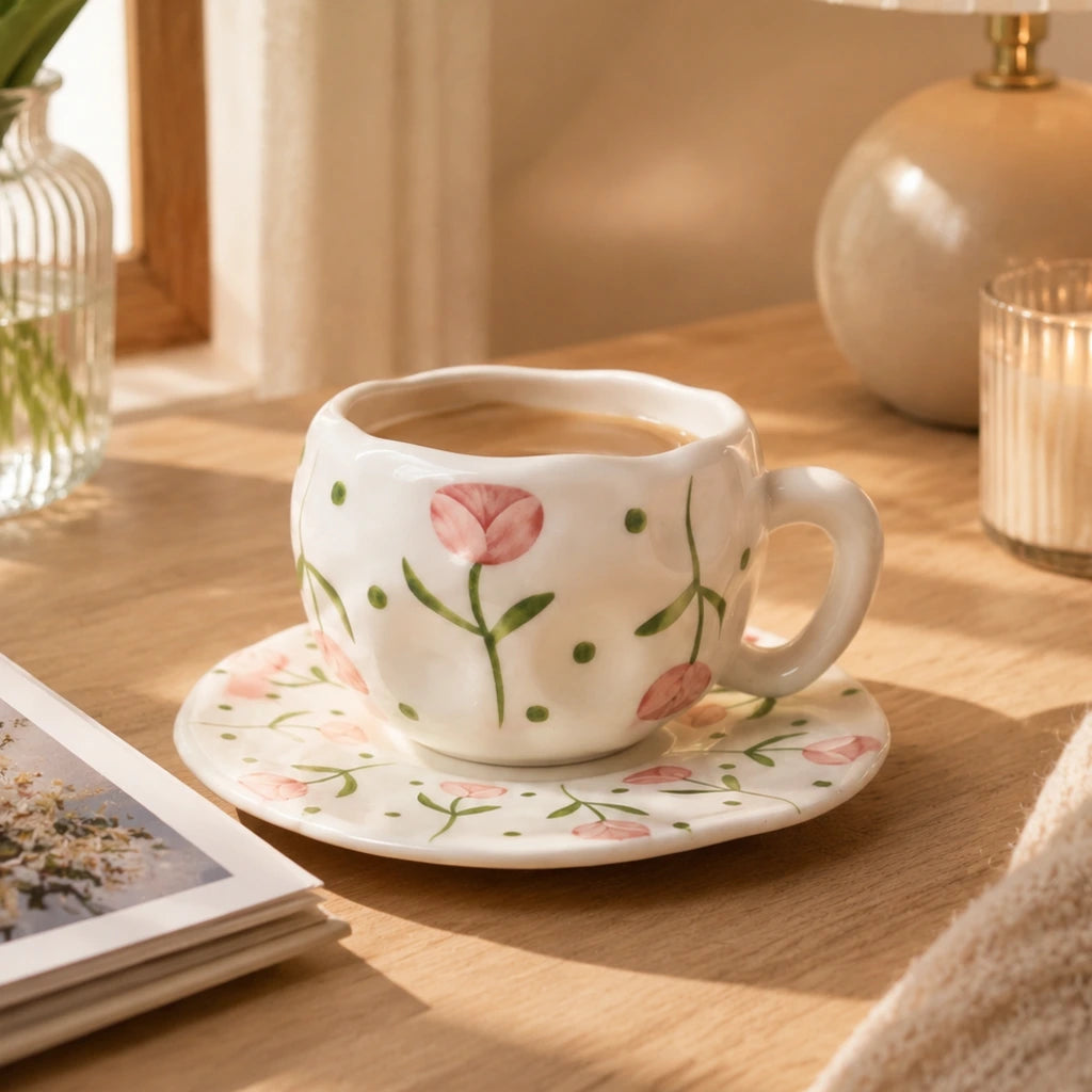 Tulips Cup with Plate 🌷