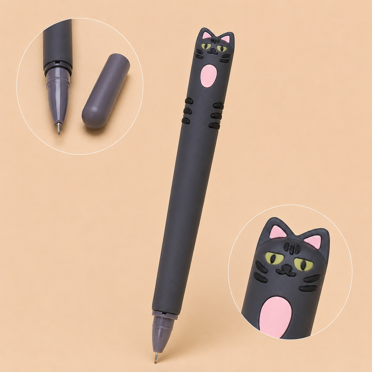 Cute Cat 0.5 mm Gel Pen – Gray 🐈‍⬛