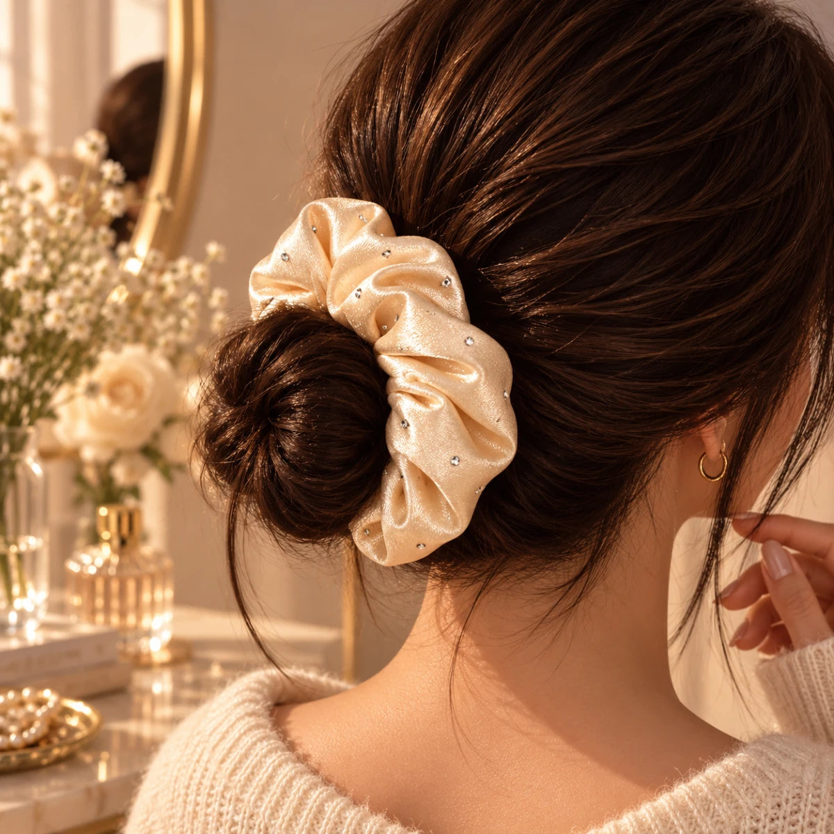 Crystal Satin Scrunchie - Champagne