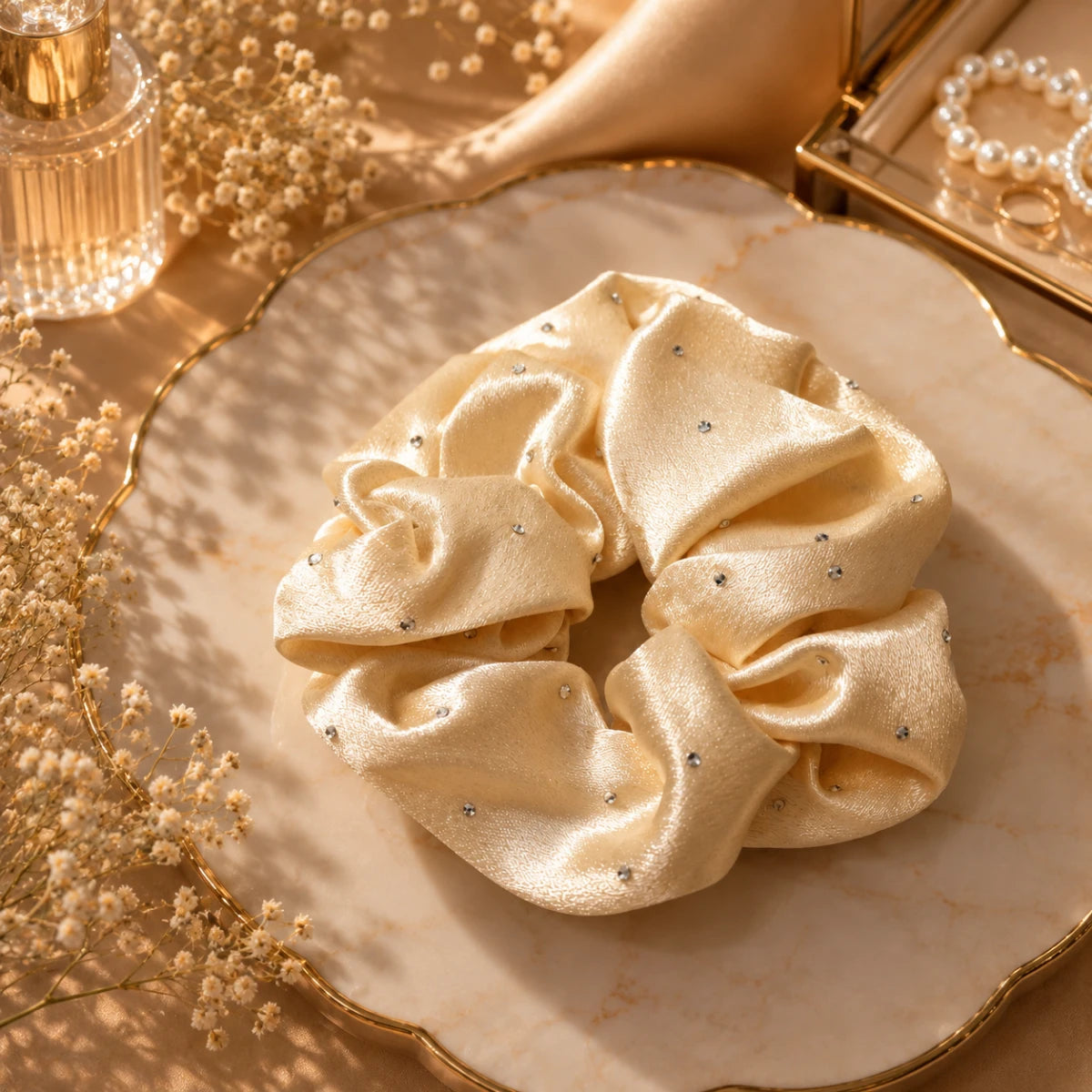 Crystal Satin Scrunchie - Champagne