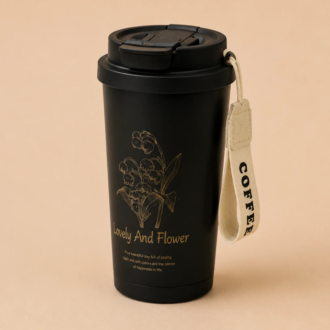 Lovely & Flower Coffee Cup – Black 🖤