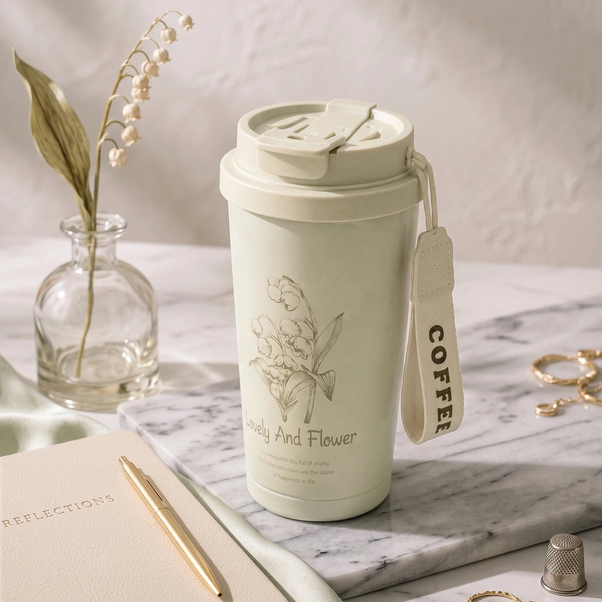 Lovely & Flower Coffee Cup – Creamy