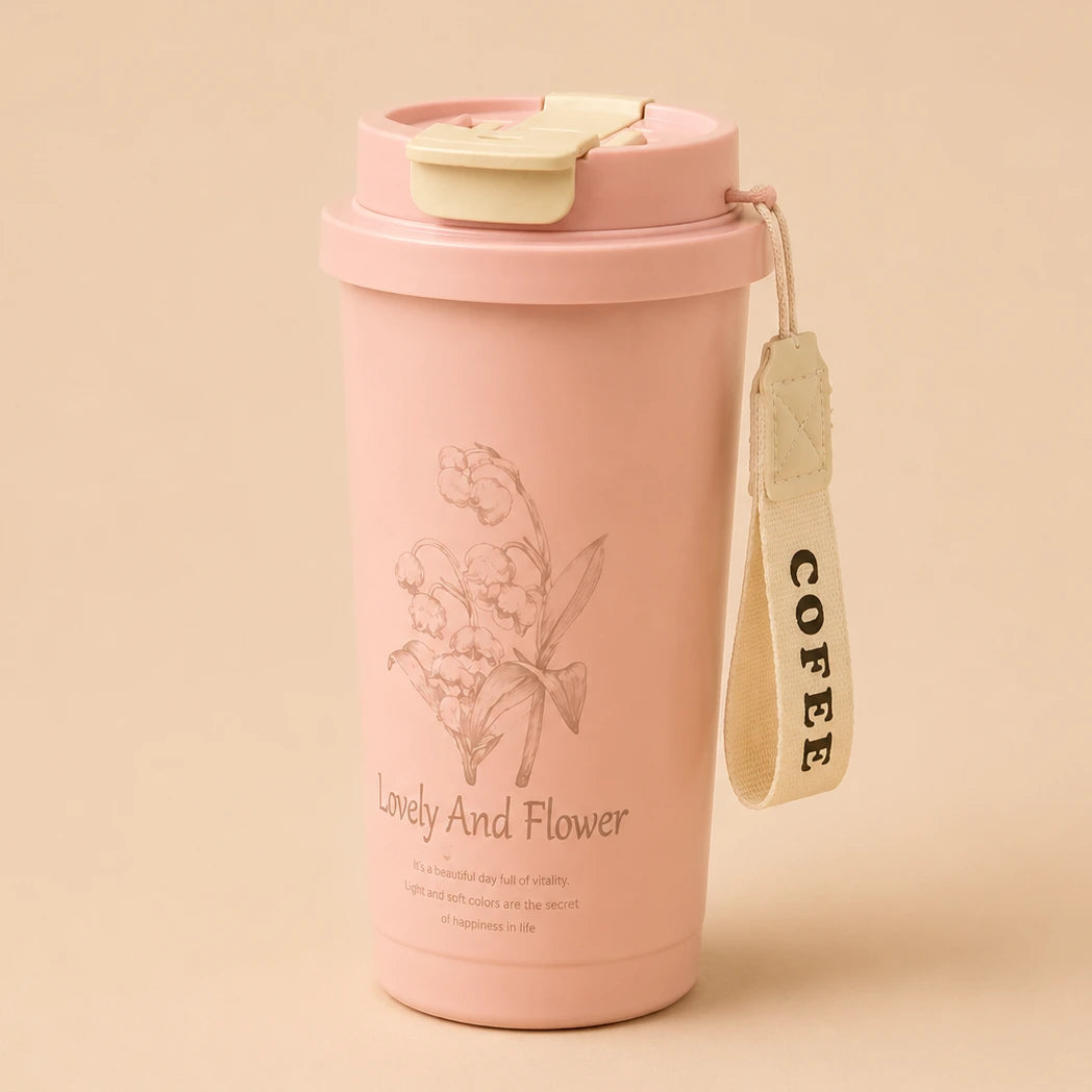 Lovely & Flower Coffee Cup – Soft Pink 🌸