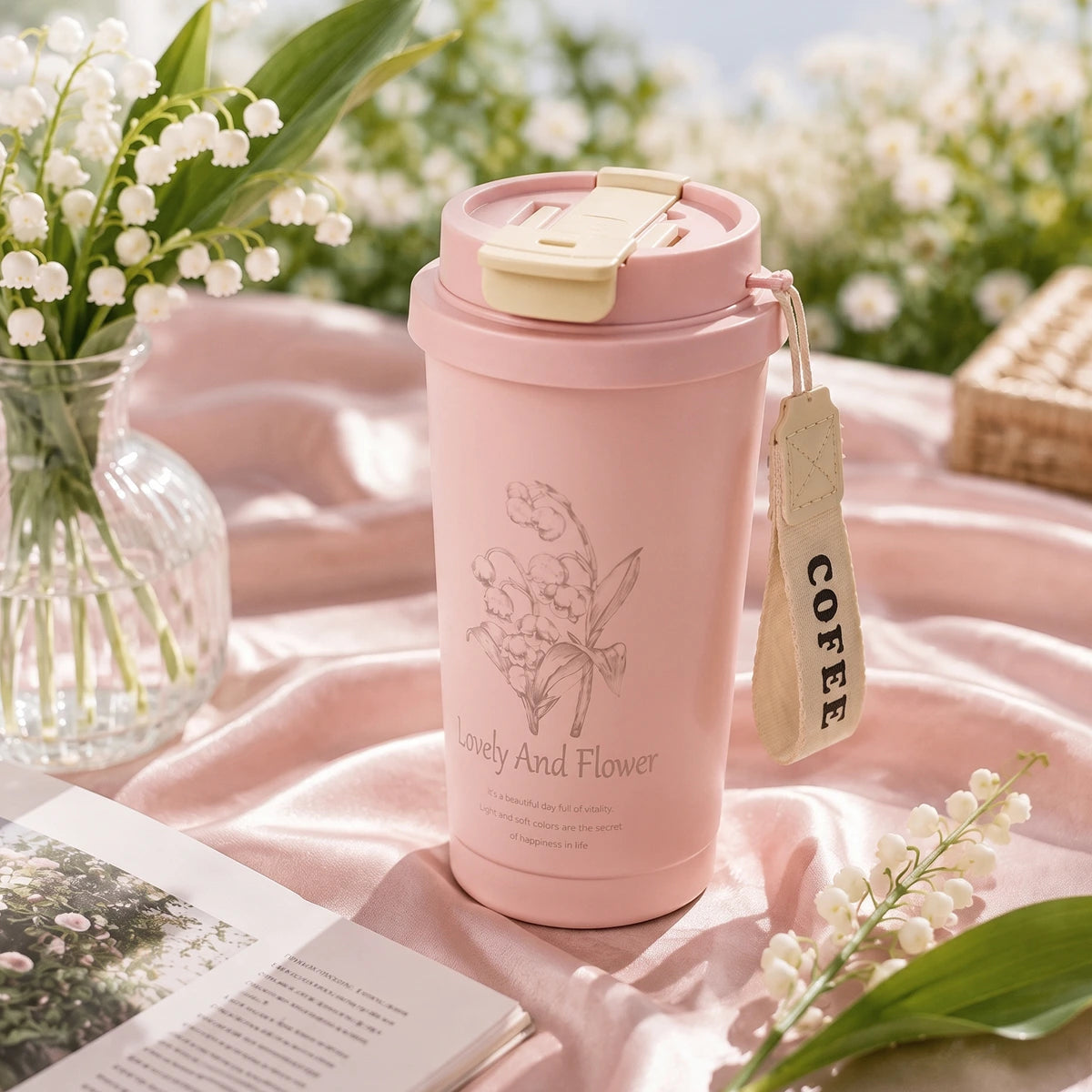 Lovely & Flower Coffee Cup – Soft Pink 🌸