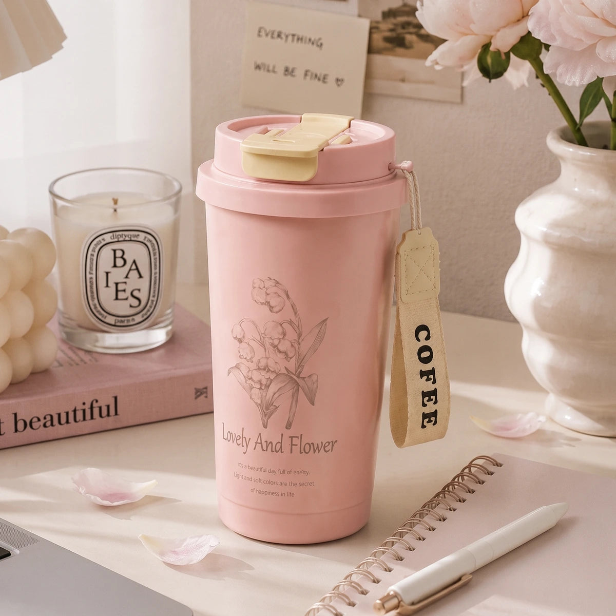 Lovely & Flower Coffee Cup – Soft Pink 🌸