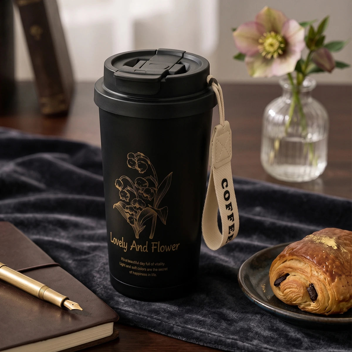 Lovely & Flower Coffee Cup – Black 🖤